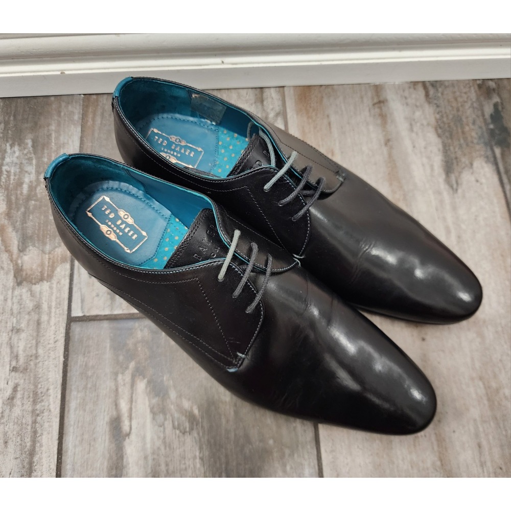 Mens Ted Baker BHARTLI Derby Black Lace Up Dress Sleek Low Profile Shine Sz 9